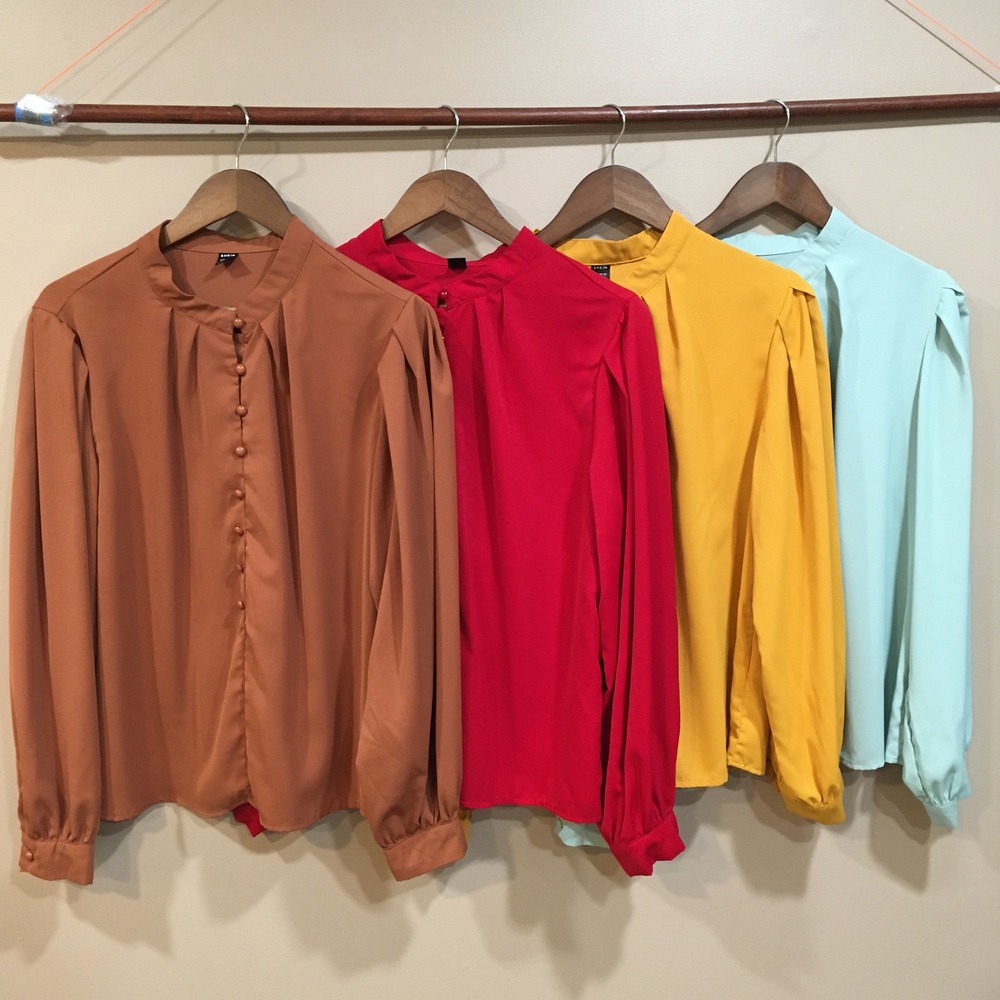Fall Long Sleeve Blouse Bundle 4 Womens XL Brown Mustard Red Mod Office Workwear